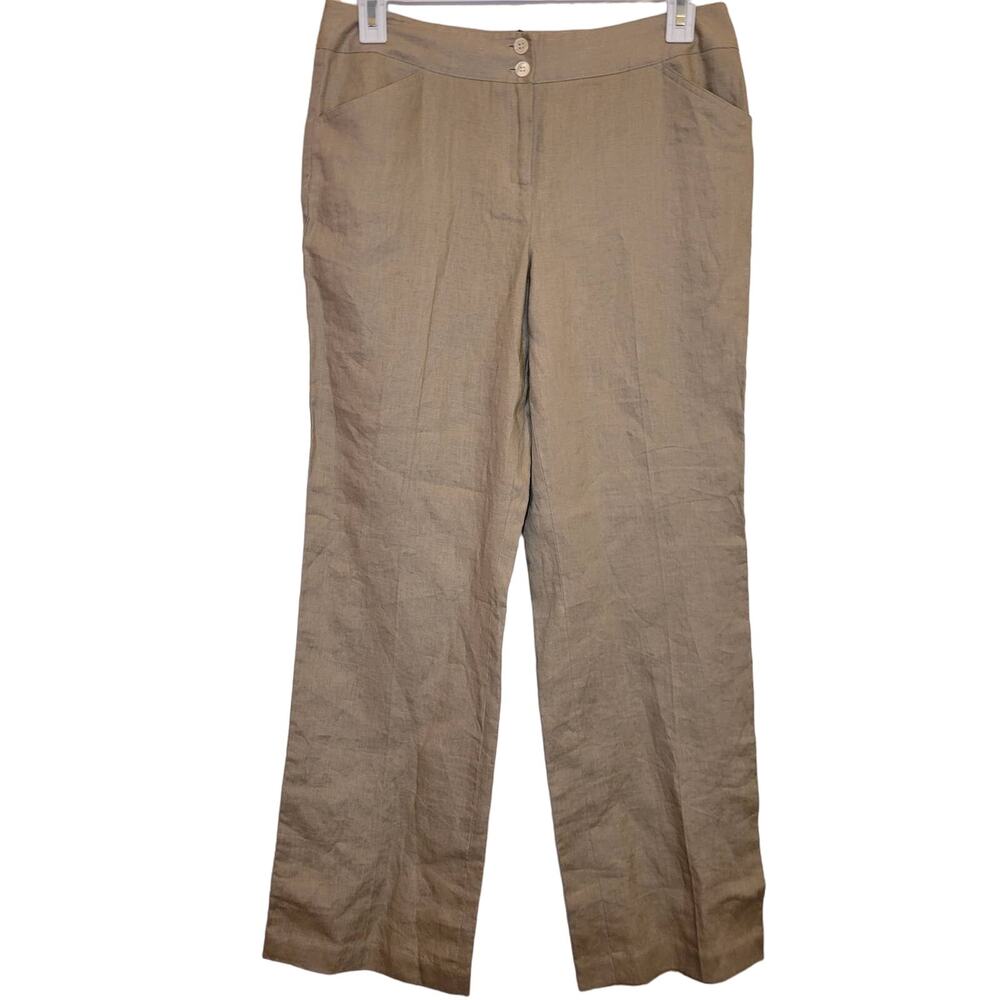 Madison Studio tan linen wide leg pants Size 10 Coastal Preppy Minimal Organic